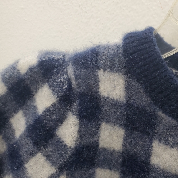 100% Cashmere Plaid Puff Short Sleeve Sweater Fuzzy Soft  Size L - Picture 6 of 12